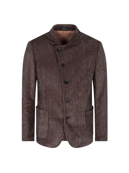 Guru collar jacket with off-centre fastening in printed corduroy Emporio Armani | EM000144 TE16802.P6005